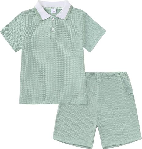 Toddler Boy Clothes Summer Outfits Polo Shirt and Shorts Set 2 Pieces Baby Boys Beach Hawaiian Outfit for Teen 5-12T in Saudi Arabia