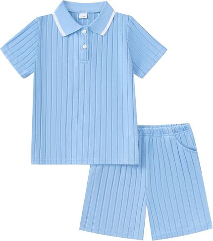Toddler Boy Clothes Summer Outfits Polo Shirt and Shorts Set 2 Pieces Baby Boys Beach Hawaiian Outfit for Teen 5-12T in Saudi Arabia