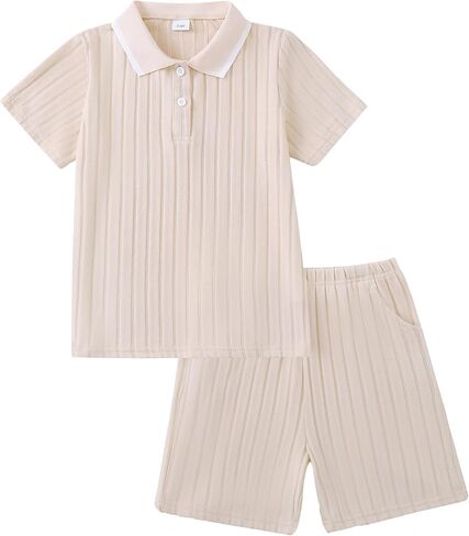 Toddler Boy Clothes Summer Outfits Polo Shirt and Shorts Set 2 Pieces Baby Boys Beach Hawaiian Outfit for Teen 5-12T in Saudi Arabia