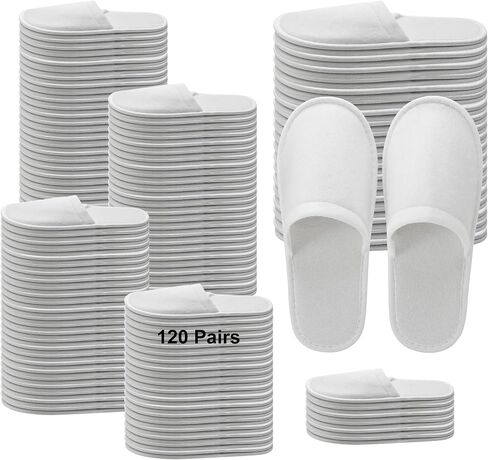 120 Pairs Disposable Slippers for Guests, Bulk White Spa Slippers with Non Slip Sole, Breathable Non-Woven Fabric Slippers for Hotel, Travel, Party, Gym in Saudi Arabia