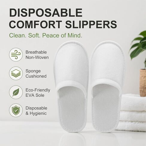 120 Pairs Disposable Slippers for Guests, Bulk White Spa Slippers with Non Slip Sole, Breathable Non-Woven Fabric Slippers for Hotel, Travel, Party, Gym in Saudi Arabia