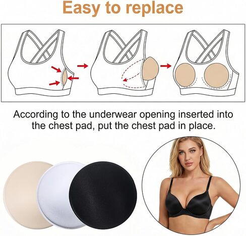 3 Pairs Round Bra Pads Inserts, Soft Bra Inserts Pads, Removable Sports Bras Pad Insert for Women, Replacement Bras Cups for Bikini Top Swimsuit Sport in Saudi Arabia