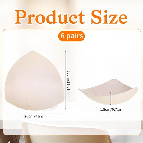 6 Pairs Bra Padding Insert, Removable Bra Pads Inserts Triangular Sports Bras Cups Inserts Breathable Sponge Enhancers for Swimsuits Dresses Bras in Kuwait