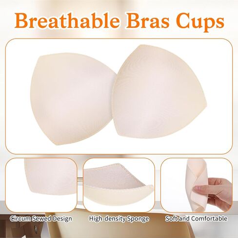 6 Pairs Bra Padding Insert, Removable Bra Pads Inserts Triangular Sports Bras Cups Inserts Breathable Sponge Enhancers for Swimsuits Dresses Bras in Kuwait