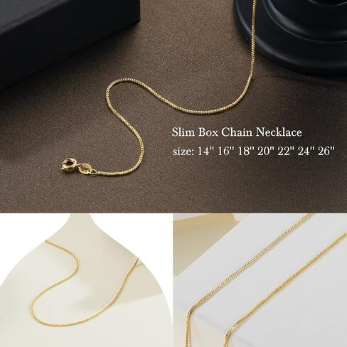 14K Gold Necklaces for Women 0.8/1/1.2mm Gold Box Chain Necklace for Women Box Chain for Men Delicate Square Links Dainty Chains Necklace for Womens Modern Style in Saudi Arabia