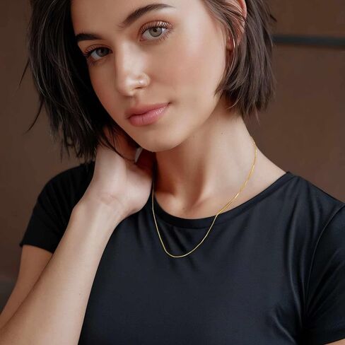 14K Gold Necklaces for Women 0.8/1/1.2mm Gold Box Chain Necklace for Women Box Chain for Men Delicate Square Links Dainty Chains Necklace for Womens Modern Style in Saudi Arabia