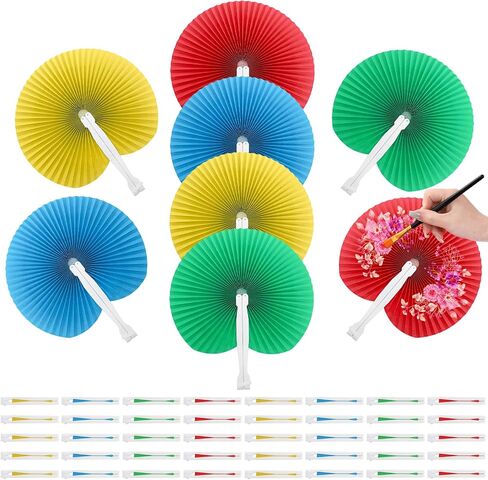 Coloch 40 Pack Paper Folding Fans Assortment with Plastic Handle, Round Foldable Party Fan Assorted Colors Pocket Fan for Party, Wedding, DIY, Decoration, 4 Colors in Saudi Arabia