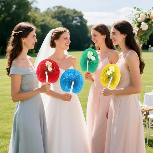 Coloch 40 Pack Paper Folding Fans Assortment with Plastic Handle, Round Foldable Party Fan Assorted Colors Pocket Fan for Party, Wedding, DIY, Decoration, 4 Colors in Saudi Arabia