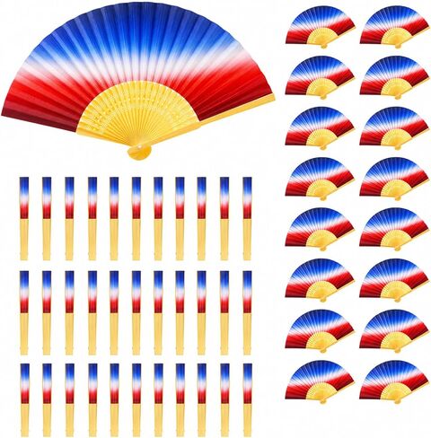 DoubleFill 36 Pcs Red White and Blue Patriotic Handheld Fans 4th of July 250th Anniversary Folding Paper Hand Fans Bulk for Independence Day Parade Decorations Party Supplies (Red White and Blue) in Kuwait