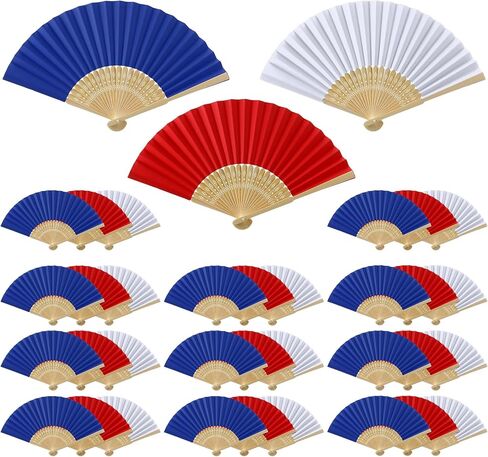 DoubleFill 36 Pcs Red White and Blue Patriotic Handheld Fans 4th of July 250th Anniversary Folding Paper Hand Fans Bulk for Independence Day Parade Decorations Party Supplies (Red White and Blue) in Kuwait