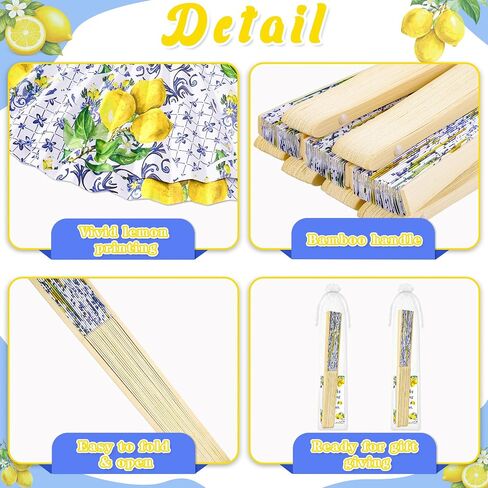 15Pcs Lemon Paper Fans with Bags and Cards Folding Handheld Fans Wedding Favors for Guests Mediterranean Bridal Shower Decor in Saudi Arabia