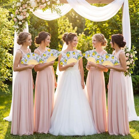15Pcs Lemon Paper Fans with Bags and Cards Folding Handheld Fans Wedding Favors for Guests Mediterranean Bridal Shower Decor in Saudi Arabia