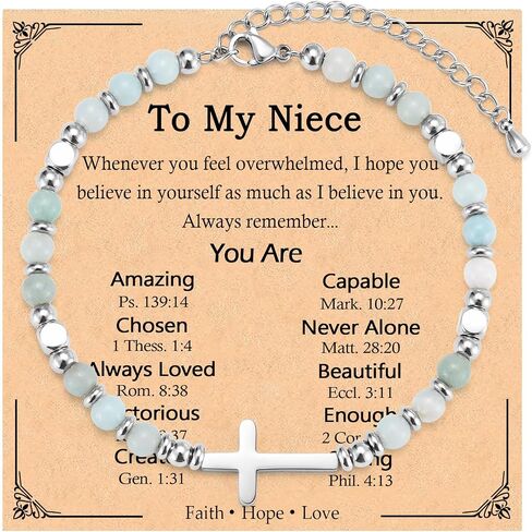 Gifts for Daughter Granddaughter Sister Niece Friend, Adjustable Natural Stone Cross Bracelet Christain Religious Jewelry Gift for Birthday Christmas Baptism Easter in Saudi Arabia