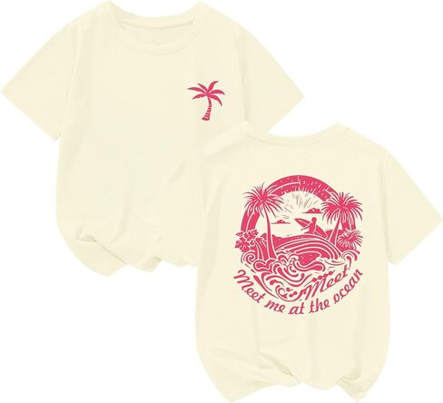 Girls Cute Graphic Tees Kids Hawaiian Beach Shirts Meet Me at The Ocean Shirts Toddler Oversized Tshirt Summer Tops in Saudi Arabia
