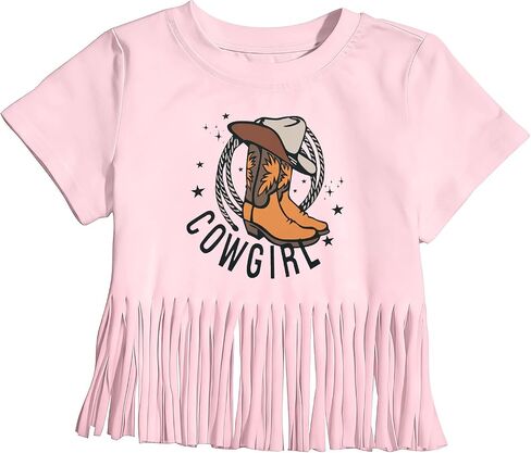 Girls Western Shirt Cowgirl Boots Hat Shirt Country T Shirt Long Live Shirts Horseback Rider Tassel Fringe Tee Tops in Kuwait