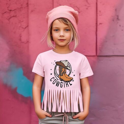 Girls Western Shirt Cowgirl Boots Hat Shirt Country T Shirt Long Live Shirts Horseback Rider Tassel Fringe Tee Tops in Kuwait