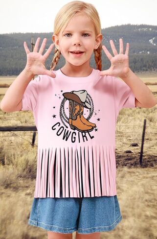 Girls Western Shirt Cowgirl Boots Hat Shirt Country T Shirt Long Live Shirts Horseback Rider Tassel Fringe Tee Tops in Kuwait