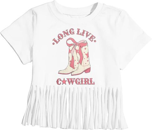 Girls Western Shirt Cowgirl Boots Hat Shirt Country T Shirt Long Live Shirts Horseback Rider Tassel Fringe Tee Tops in Kuwait