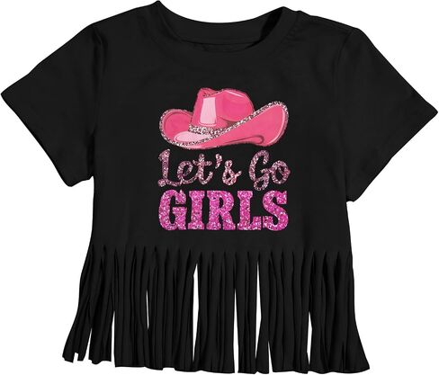 Girls Western Shirt Cowgirl Boots Hat Shirt Country T Shirt Long Live Shirts Horseback Rider Tassel Fringe Tee Tops in Kuwait