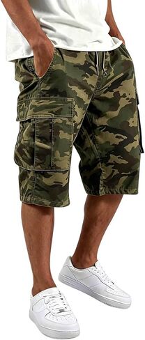lcyhony Camo Cargo Shorts for Men Relaxed fit Elastic Waist Long Athletic Shorts Summer Plus Size Hiking Shorts Multi Pockets in Saudi Arabia