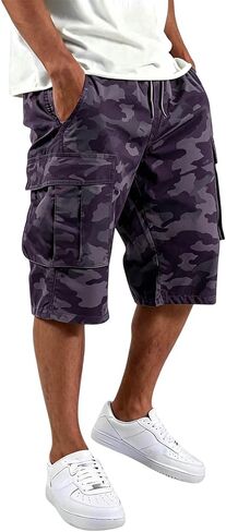 lcyhony Camo Cargo Shorts for Men Relaxed fit Elastic Waist Long Athletic Shorts Summer Plus Size Hiking Shorts Multi Pockets in Saudi Arabia