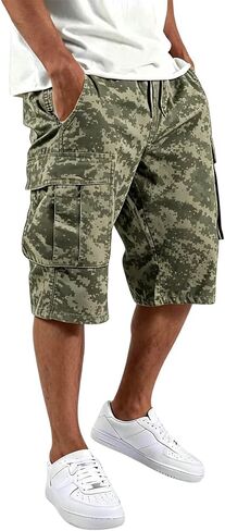 lcyhony Camo Cargo Shorts for Men Relaxed fit Elastic Waist Long Athletic Shorts Summer Plus Size Hiking Shorts Multi Pockets in Saudi Arabia
