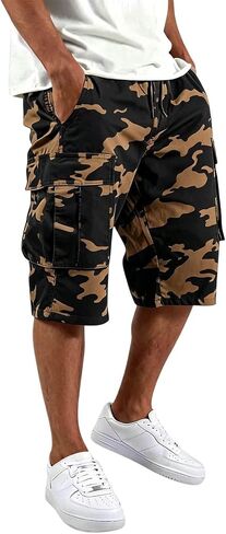 lcyhony Camo Cargo Shorts for Men Relaxed fit Elastic Waist Long Athletic Shorts Summer Plus Size Hiking Shorts Multi Pockets in Saudi Arabia