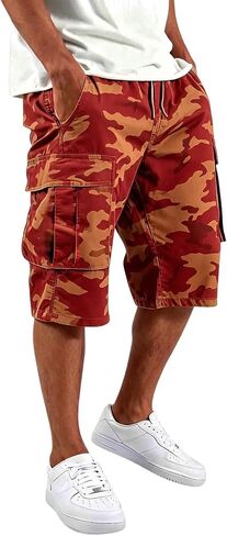 lcyhony Camo Cargo Shorts for Men Relaxed fit Elastic Waist Long Athletic Shorts Summer Plus Size Hiking Shorts Multi Pockets in Saudi Arabia