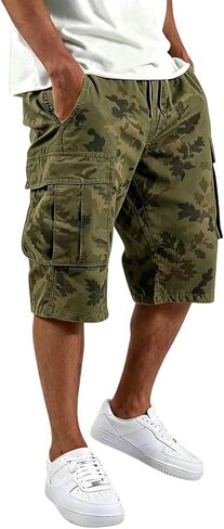 lcyhony Camo Cargo Shorts for Men Relaxed fit Elastic Waist Long Athletic Shorts Summer Plus Size Hiking Shorts Multi Pockets in Saudi Arabia
