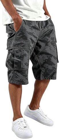 lcyhony Camo Cargo Shorts for Men Relaxed fit Elastic Waist Long Athletic Shorts Summer Plus Size Hiking Shorts Multi Pockets in Saudi Arabia