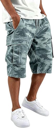 lcyhony Camo Cargo Shorts for Men Relaxed fit Elastic Waist Long Athletic Shorts Summer Plus Size Hiking Shorts Multi Pockets in Saudi Arabia