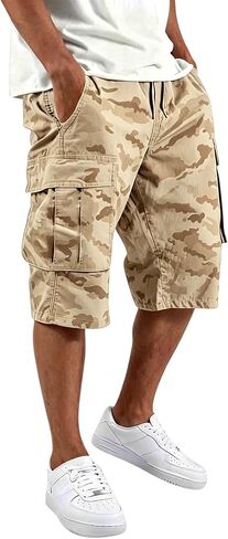 lcyhony Camo Cargo Shorts for Men Relaxed fit Elastic Waist Long Athletic Shorts Summer Plus Size Hiking Shorts Multi Pockets in Saudi Arabia