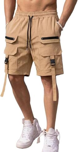 Men's Shorts Casual Stretch Lightweight Classic Drawstring Elastic Summer Work Hiking Shorts for Men with Cargo Pockets in Kuwait