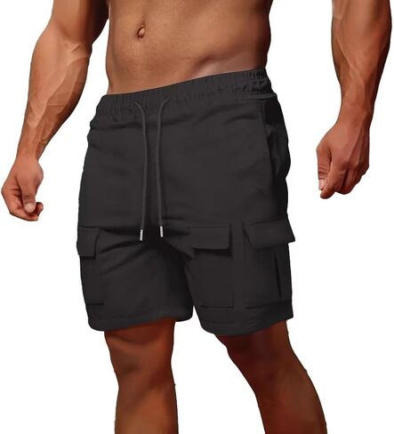 Men's Shorts Casual Stretch Lightweight Classic Drawstring Elastic Summer Work Hiking Shorts for Men with Cargo Pockets in Kuwait