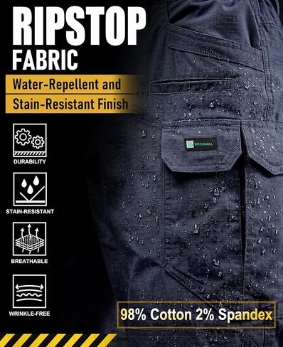 BOCOMAL Men's Work Cargo Shorts Lightweight Ripstop Stretch 9-Pocket Relaxed Fit Durable Water/Stain Resistant Hiking Shorts in Kuwait