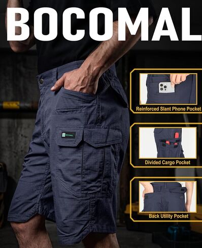 BOCOMAL Men's Work Cargo Shorts Lightweight Ripstop Stretch 9-Pocket Relaxed Fit Durable Water/Stain Resistant Hiking Shorts in Kuwait
