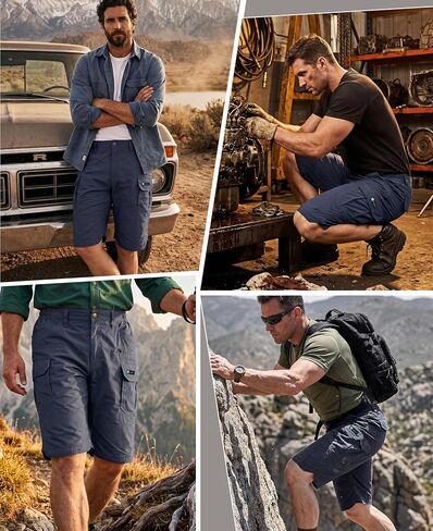 BOCOMAL Men's Work Cargo Shorts Lightweight Ripstop Stretch 9-Pocket Relaxed Fit Durable Water/Stain Resistant Hiking Shorts in Kuwait