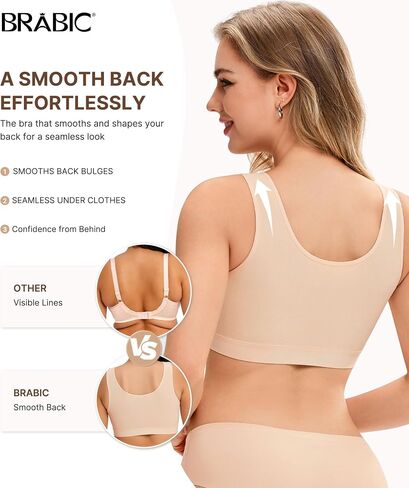 BRABIC Zip Front Closure Mastectomy Bras for Women Post Surgery Compression Everyday Surgical Wireless Wide Adjustable Straps in Kuwait