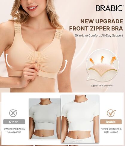 BRABIC Zip Front Closure Mastectomy Bras for Women Post Surgery Compression Everyday Surgical Wireless Wide Adjustable Straps in Kuwait