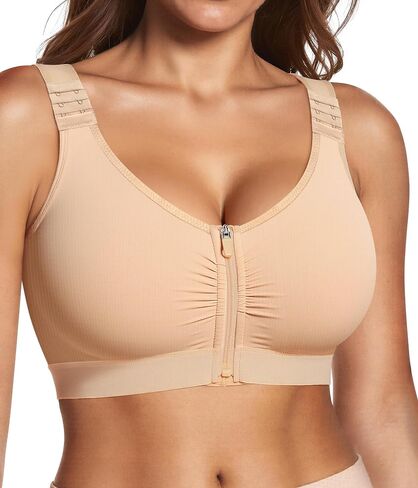 BRABIC Zip Front Closure Mastectomy Bras for Women Post Surgery Compression Everyday Surgical Wireless Wide Adjustable Straps in Kuwait