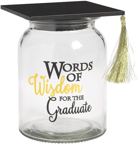 Fun Express Graduation Memory Jar with Cards - Words of Wisdom Glass Keepsake for High School & College Graduation Party Decorations | Guest Book Alternative Centerpiece Gift in Kuwait