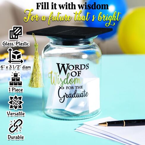 Fun Express Graduation Memory Jar with Cards - Words of Wisdom Glass Keepsake for High School & College Graduation Party Decorations | Guest Book Alternative Centerpiece Gift in Kuwait