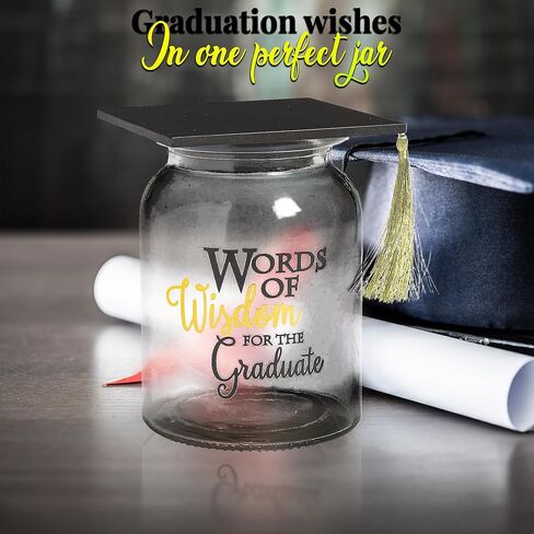 Fun Express Graduation Memory Jar with Cards - Words of Wisdom Glass Keepsake for High School & College Graduation Party Decorations | Guest Book Alternative Centerpiece Gift in Kuwait