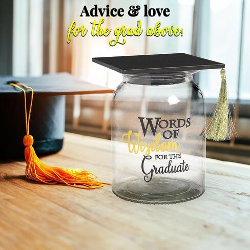 Fun Express Graduation Memory Jar with Cards - Words of Wisdom Glass Keepsake for High School & College Graduation Party Decorations | Guest Book Alternative Centerpiece Gift in Kuwait