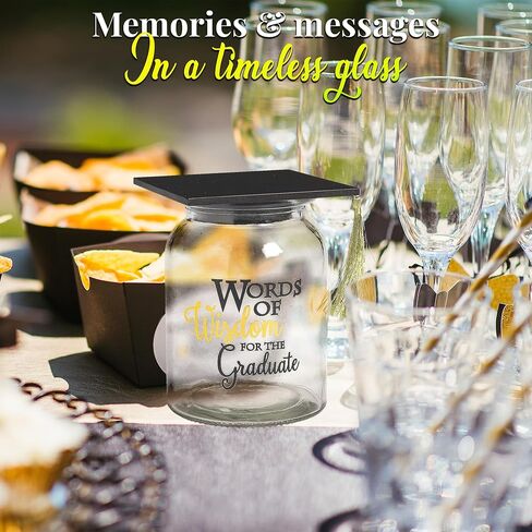 Fun Express Graduation Memory Jar with Cards - Words of Wisdom Glass Keepsake for High School & College Graduation Party Decorations | Guest Book Alternative Centerpiece Gift in Kuwait
