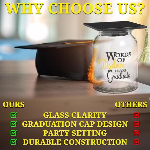 Fun Express Graduation Memory Jar with Cards - Words of Wisdom Glass Keepsake for High School & College Graduation Party Decorations | Guest Book Alternative Centerpiece Gift in Kuwait