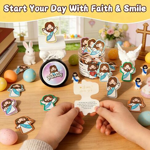 Yelakey Positive Jesus Bible Verse Jar, 60 Daily Scripture Cards, Christian Gifts For Women, Religious Gifts For Teens, Mothers Day Gift For Mom Girls Birthday Gift with 30 Stickers & 3 Mini Figurines in Kuwait