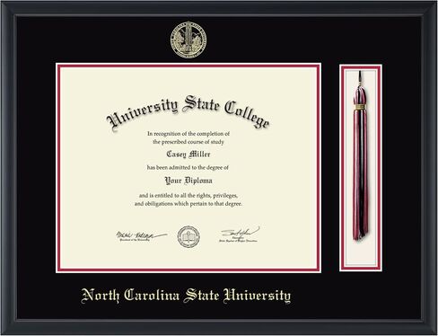 North Carolina State University 14" w x 11" h Tassel Diploma Frame - Fits a bachelor's, master's and phd - Gold Embossed Tassel & Cord Diploma Frame - Officially Licensed in Kuwait