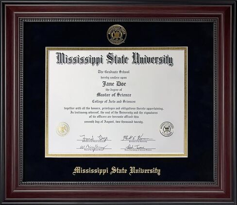 Mississipppi State University Diploma Frame - Officially Licensed - Cherry Finish Wood with Bead Frame with Black and Gold Mats. Gold Embossed Mississippi State Seal in Kuwait