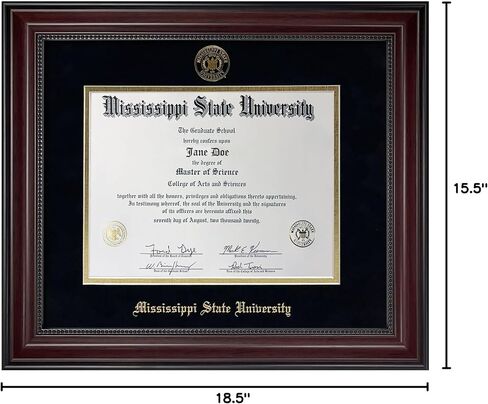 Mississipppi State University Diploma Frame - Officially Licensed - Cherry Finish Wood with Bead Frame with Black and Gold Mats. Gold Embossed Mississippi State Seal in Kuwait
